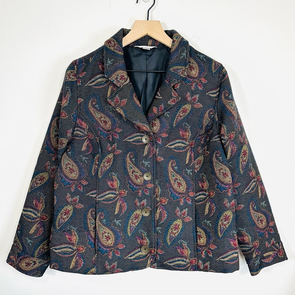 Multicolor Paisley Jacquard Jacket Size 14 / X Causal Office Boho Old Money